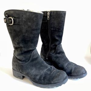 UGG Australia Womens 1912 Black Mid Calf Zipper Sheepskin Suede Boots